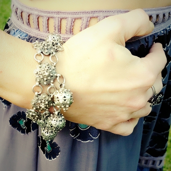 Antique Persian Sterling Silver Charm Bracelet - Picture 2 of 5